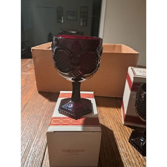 Vintage Avon 1982 1876 Cape Cod Ruby Red Water Goblets Set of 2 NOS w/ Box #2 - Picture 4 of 6